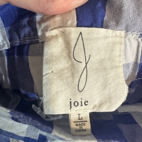 Joie Blue & White Check Plaid Cotton Blend Tie Waist Paperbag Shorts Women Sz L - Picture 7 of 8